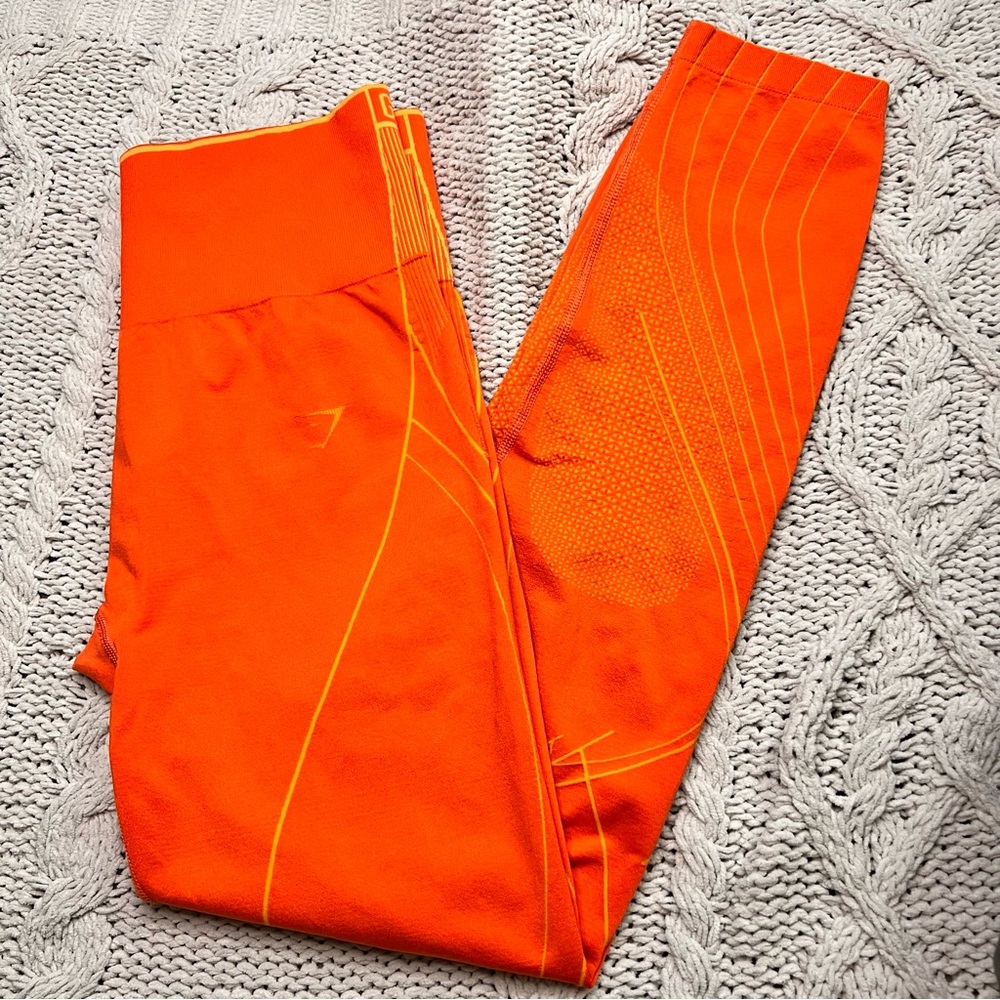 GYMSHARK Leggings Orange Apex Seamless High Waisted Size L‎